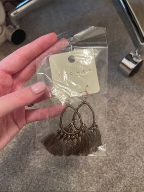 Brown Tassel Hoop Earrings with Gold-Tone Accents